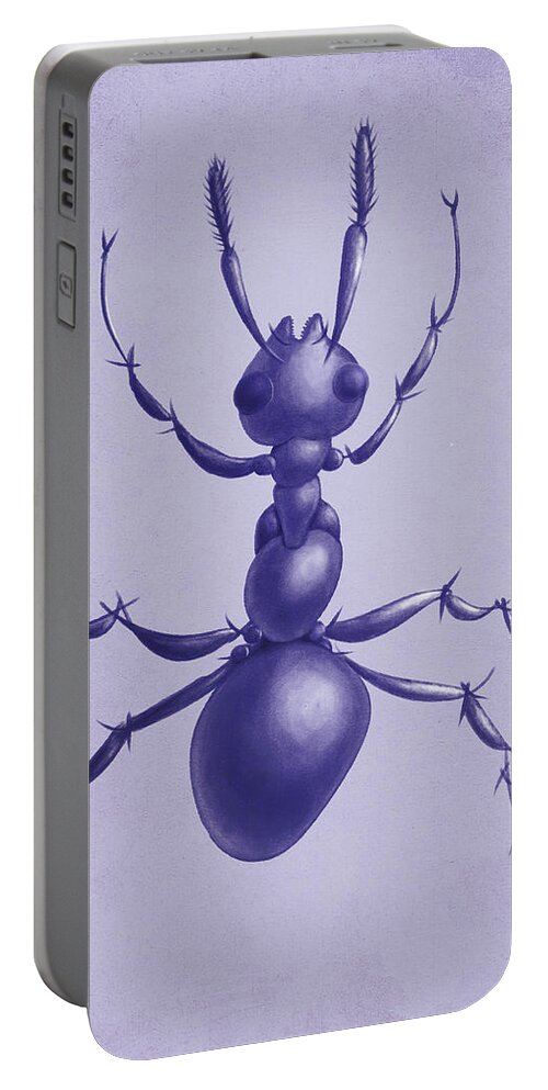 Ant Portable Battery Charger featuring the digital art Drawn Purple Ant by Boriana Giormova