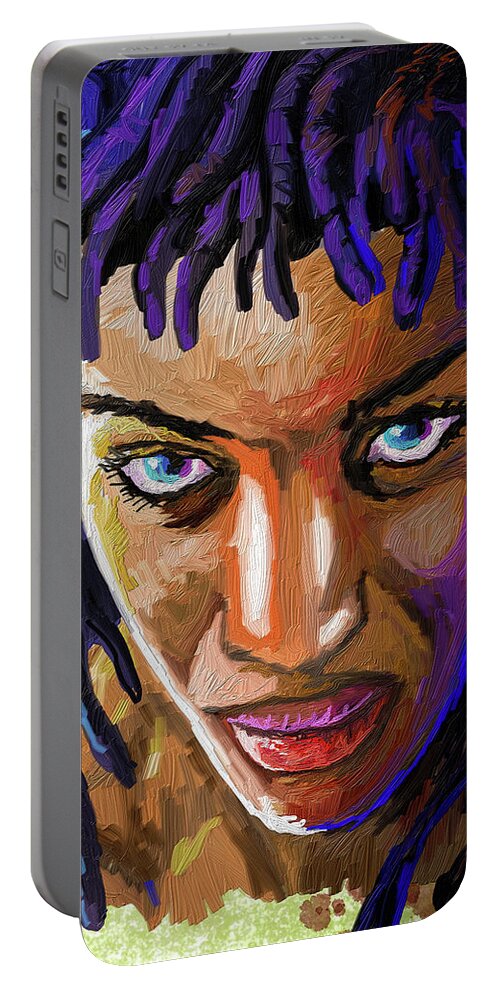Happy Portable Battery Charger featuring the painting Dreadlocks by Anthony Mwangi
