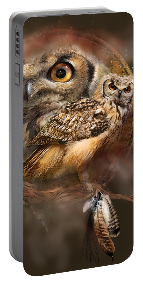 Carol Cavalaris Portable Battery Charger featuring the mixed media Dream Catcher - Spirit Of The Owl by Carol Cavalaris