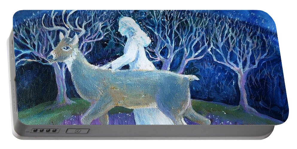 Stag Portable Battery Charger featuring the painting Dream Journey by Trudi Doyle