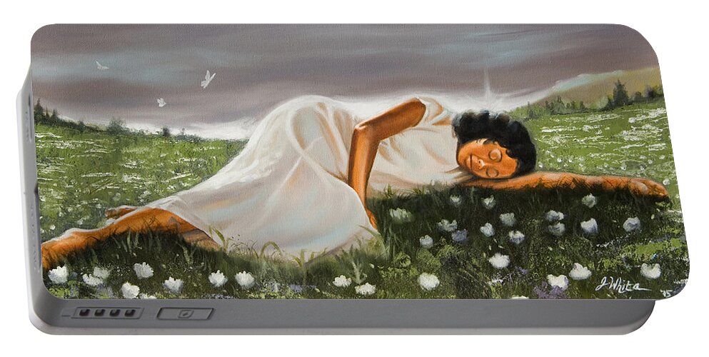 Sleep Portable Battery Charger featuring the painting Dream on the Horizon by Jerome White