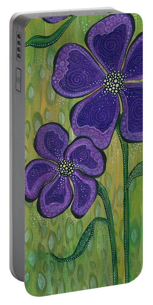 Purple Flowers Portable Battery Charger featuring the painting Dream by Tanielle Childers
