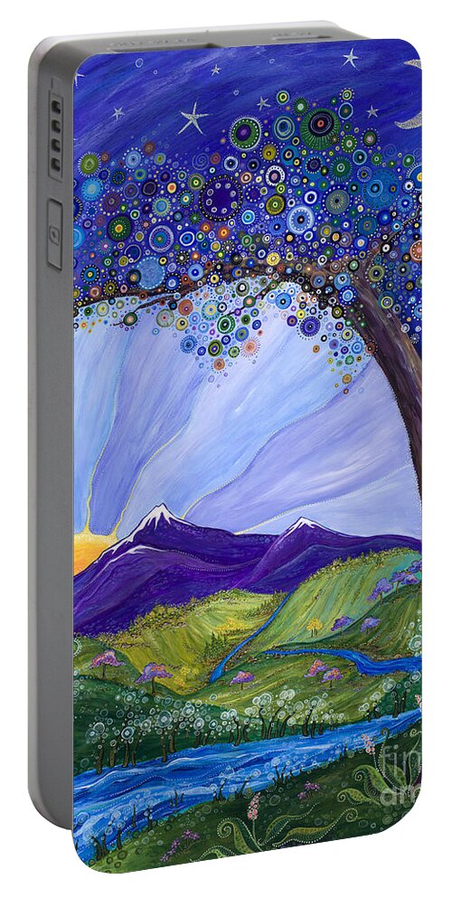 Moon Portable Battery Charger featuring the painting Dreaming Tree by Tanielle Childers