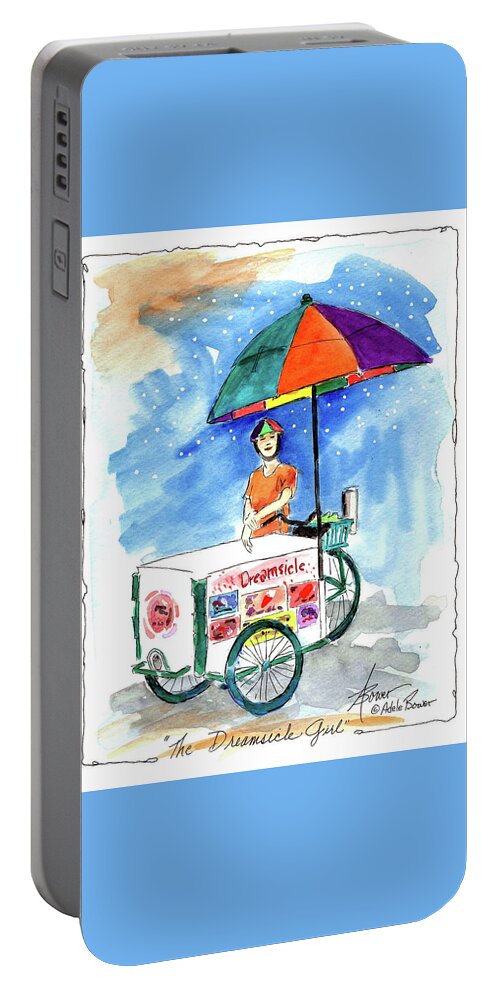 Ice Cream Portable Battery Charger featuring the painting Dreamsicle Girl by Adele Bower