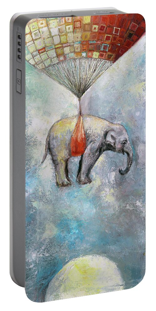 Elephant Portable Battery Charger featuring the painting Up And Away by Manami Lingerfelt