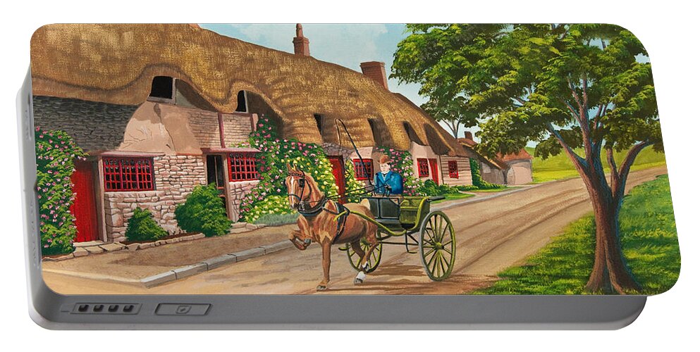English Painting Portable Battery Charger featuring the painting Driving a Jaunting Cart by Charlotte Blanchard