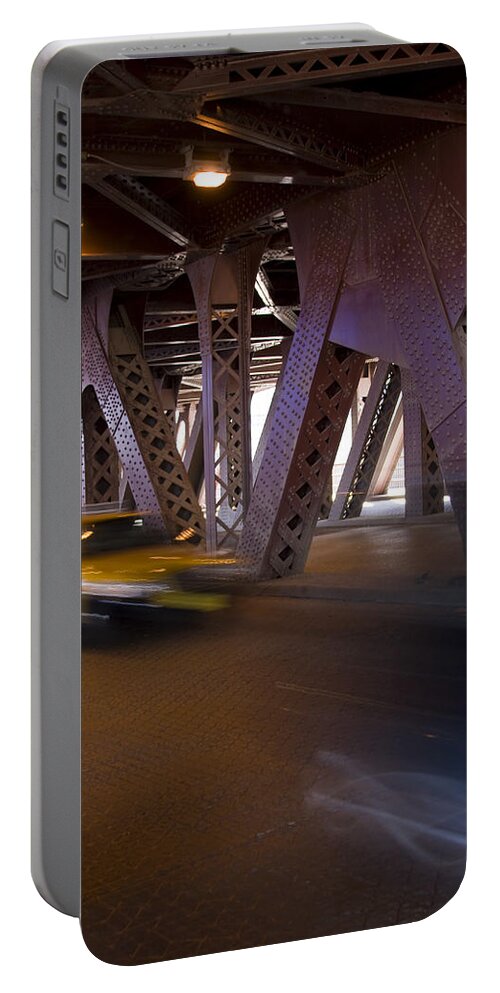 Chicago Windy City Bridge Steel Metal Taxi Street Road Fast Metro Urban Portable Battery Charger featuring the photograph Driving Fast by Andrei Shliakhau