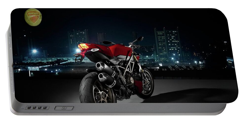 Ducati Portable Battery Charger featuring the photograph Ducati by Moonlight by Movie Poster Prints