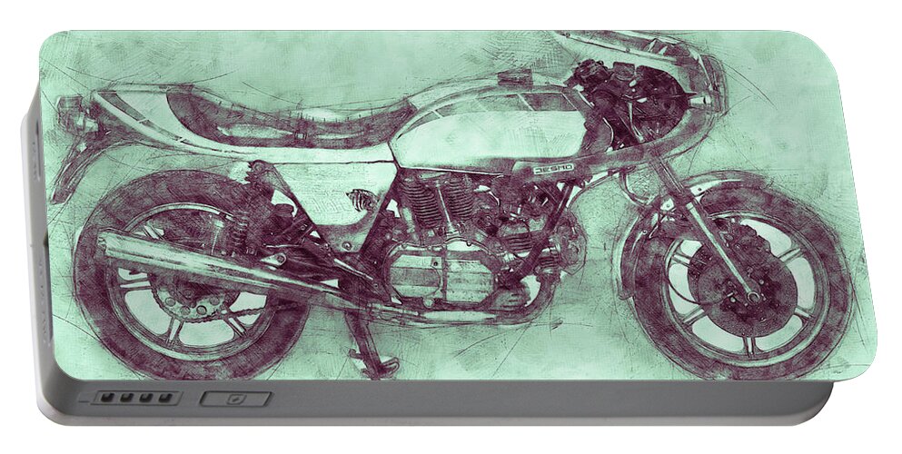 Ducati Supersport Portable Battery Charger featuring the mixed media Ducati SuperSport 3 - Sports Bike - 1975 - Motorcycle Poster - Automotive Art by Studio Grafiikka