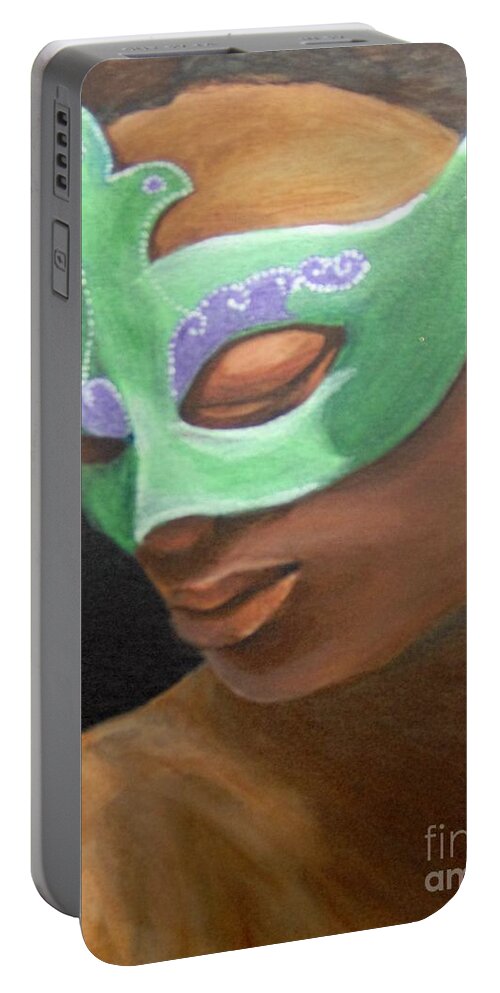 Poetry Portable Battery Charger featuring the painting Dunbar's Mask by Saundra Johnson