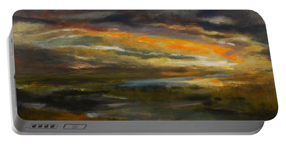  Sky Portable Battery Charger featuring the painting Dusk at the River by Julianne Felton