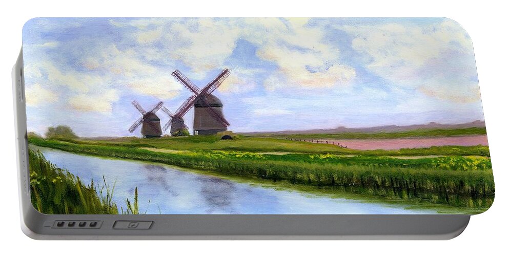Holland Portable Battery Charger featuring the painting Dutch Canal by Deborah Butts