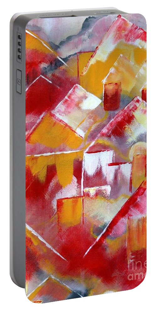 Abstract Portable Battery Charger featuring the painting Dwellings by Tracey Lee Cassin