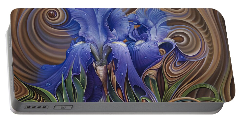 Flower Portable Battery Charger featuring the painting Dynamic Iris by Ricardo Chavez-Mendez