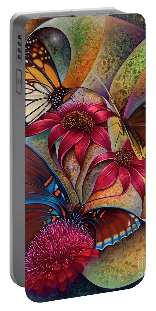 Butterflies Portable Battery Charger featuring the painting Dynamic Papalotl Series 1 - Diptych by Ricardo Chavez-Mendez