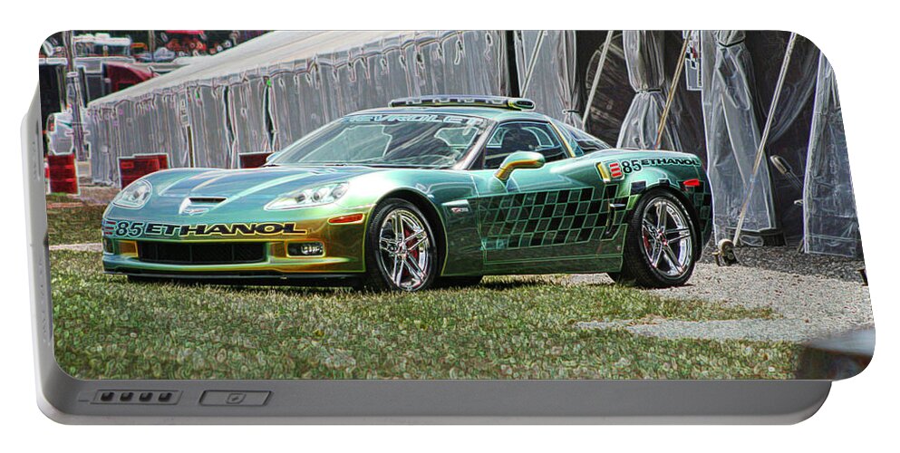 E85 Portable Battery Charger featuring the digital art E85 Corvette pace car by Darrell Foster