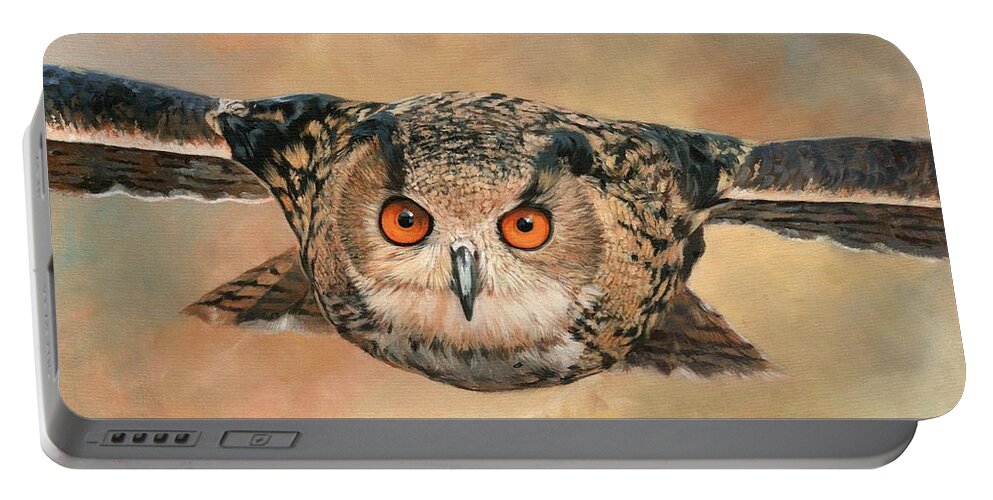 Owl Portable Battery Charger featuring the painting Eagle Owl by David Stribbling