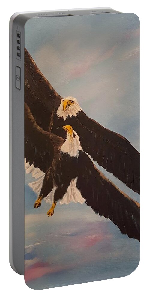 Eagles Portable Battery Charger featuring the painting Eagles Dance   12 by Cheryl Nancy Ann Gordon