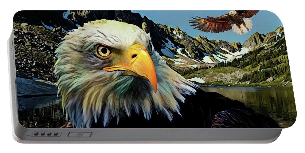 Fly Portable Battery Charger featuring the digital art Eagles Lake by Russ Harris