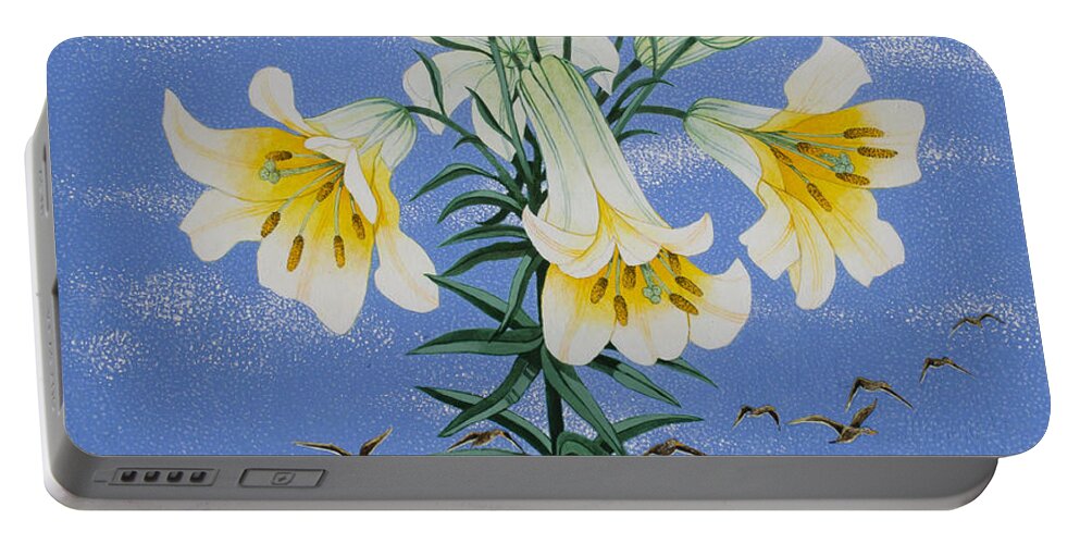 Flower Portable Battery Charger featuring the painting Early Birds by Pat Scott