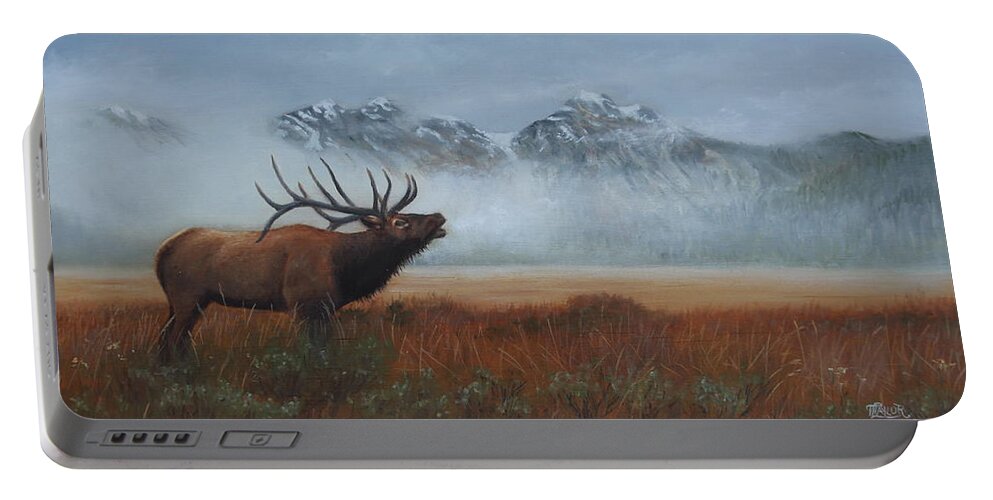 Elk Portable Battery Charger featuring the painting Early Call by Tammy Taylor
