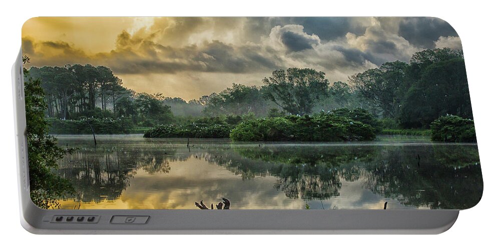 Harris Neck Portable Battery Charger featuring the photograph Early Morning at Woody Pond by Ray Silva