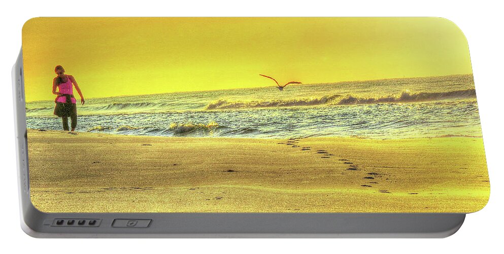 Beach Portable Battery Charger featuring the digital art Early morning beach walk by Kathleen Illes