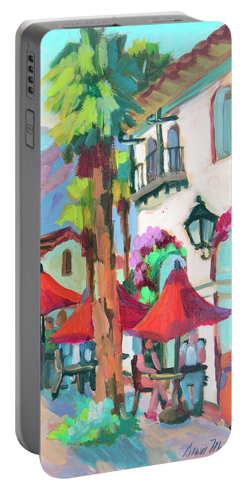 Coachella Valley Portable Battery Charger featuring the painting Early Morning Coffee in Old Town La Quinta 2 by Diane McClary