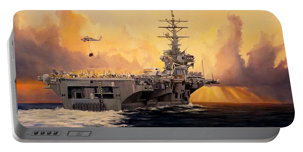 Aircraft Carrier Portable Battery Charger featuring the painting Early Morning Delivery by Barry BLAKE