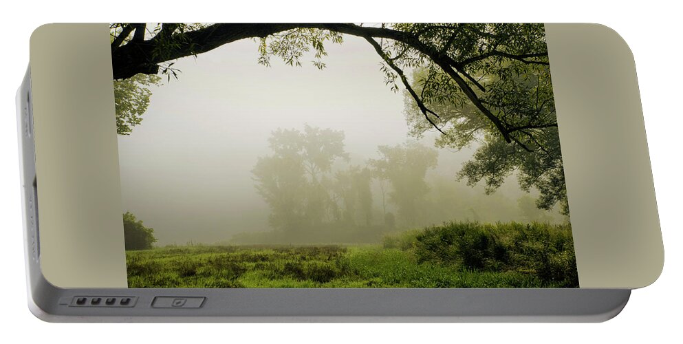 Tree In Fog Portable Battery Charger featuring the photograph Early Morning Light by Christina Rollo