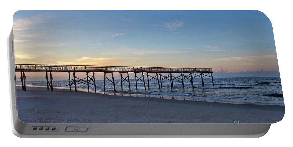 Beach Portable Battery Charger featuring the photograph Early Morning Pier by Laurinda Bowling