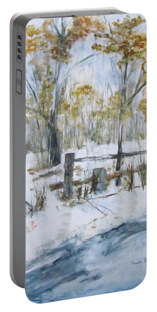 Early Spring Portable Battery Charger featuring the painting Early Spring Snow by Paula Pagliughi