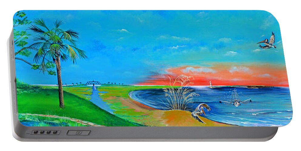 Sullivan's Island Light House Portable Battery Charger featuring the painting East of the Cooper by Virginia Bond