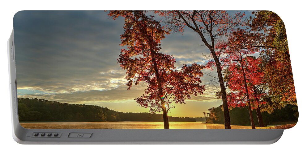 Autumn Portable Battery Charger featuring the photograph East Texas Autumn Sunrise At The Lake by Todd Aaron