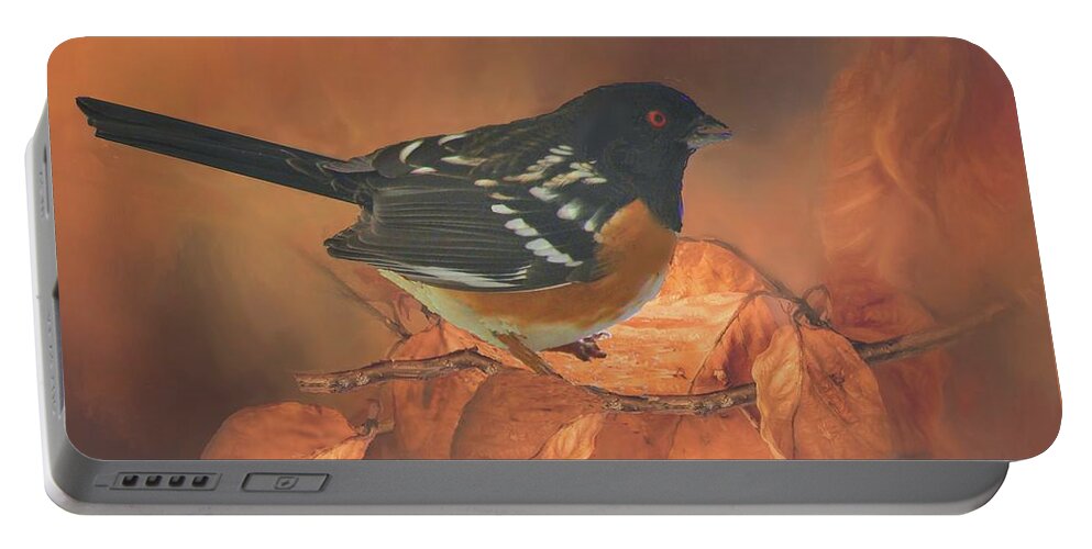 Spotted Towhee Portable Battery Charger featuring the photograph Spotted Towhee in Autumn by Janette Boyd