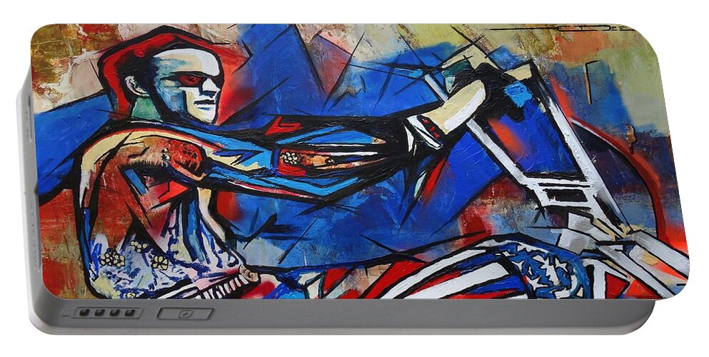 Peter Fonda Portable Battery Charger featuring the painting Easy Rider Captain America by Eric Dee