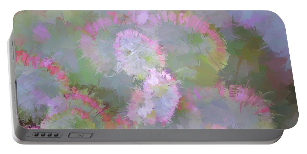 Nature Abstract Portable Battery Charger featuring the painting Edged in Pink by Bonnie Bruno