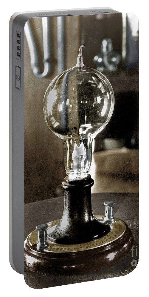 1879 Portable Battery Charger featuring the photograph Edison's Light Bulb, 1879 by Granger