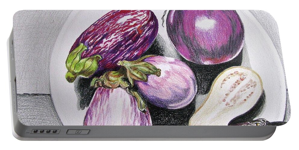 Eggplant Portable Battery Charger featuring the drawing Eggplants by Linda Williams