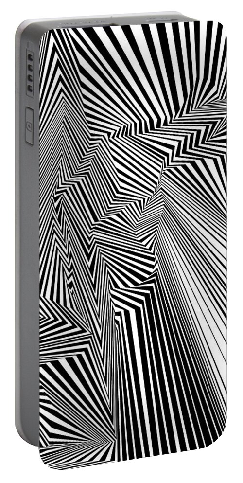 Dynamic Black And White Portable Battery Charger featuring the painting Egnirf by Douglas Christian Larsen