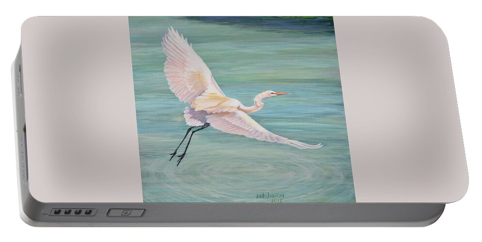 Egret Portable Battery Charger featuring the painting Egret by Jeanette Jarmon