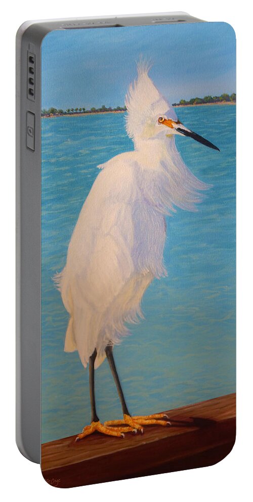 Egret Portable Battery Charger featuring the painting Egret on a Breezy Day by Pat St Onge