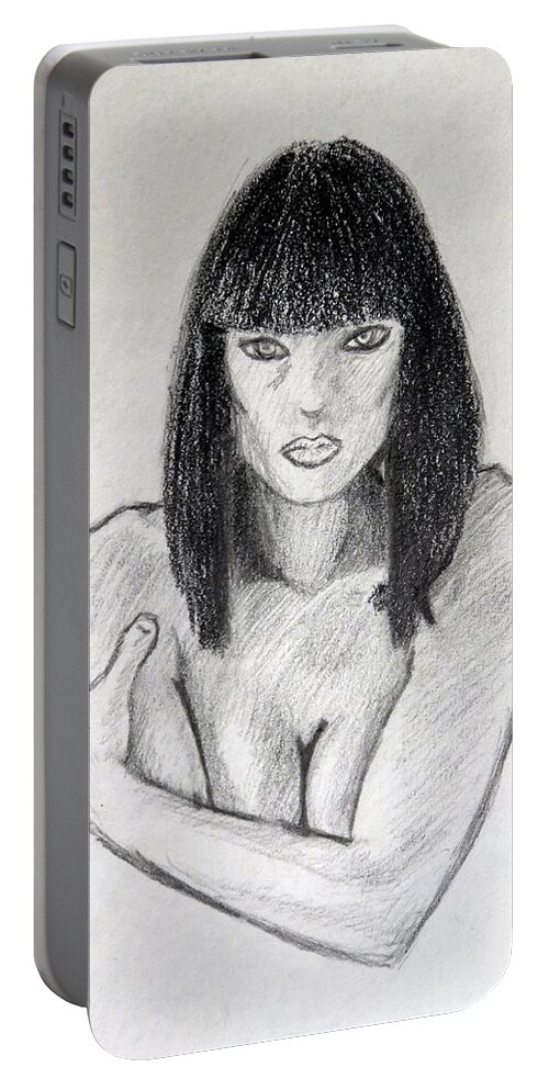 Egyptian Portable Battery Charger featuring the drawing Egyptian Woman Sketch by Guy Pettingell