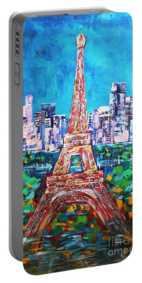 Town Portable Battery Charger featuring the painting Eiffel Tower by Kathleen Artist PRO
