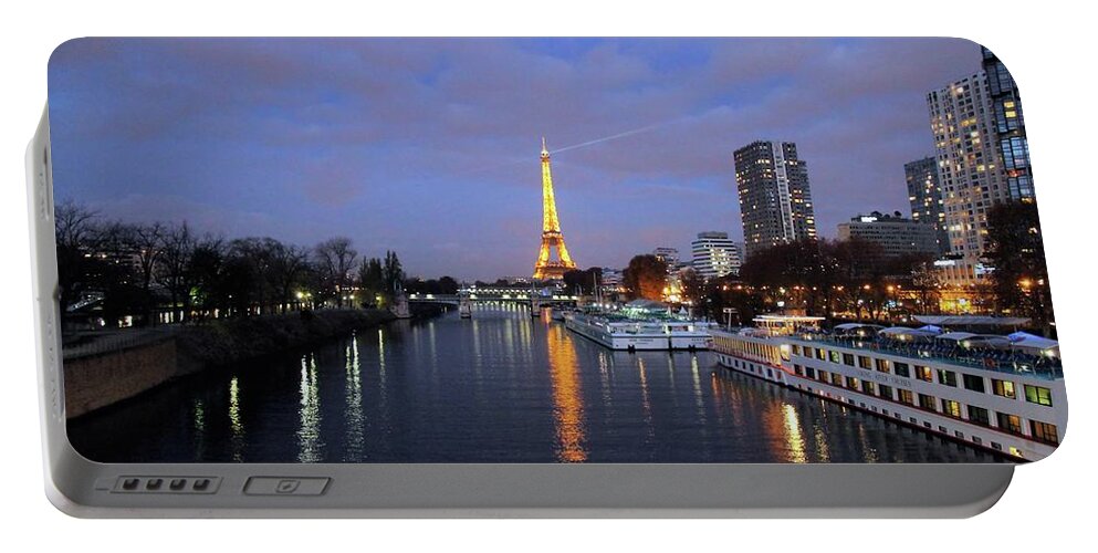 Photosbymch Portable Battery Charger featuring the photograph Eiffel Tower over the Seine by M C Hood