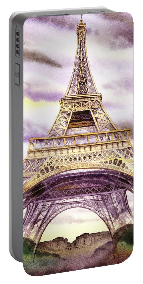 Eiffel Tower Portable Battery Charger featuring the painting Eiffel Tower Summer In Paris by Irina Sztukowski