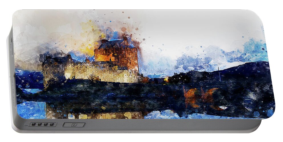 Eilean Donan Portable Battery Charger featuring the painting Eilean Donan Castle - 05 by AM FineArtPrints