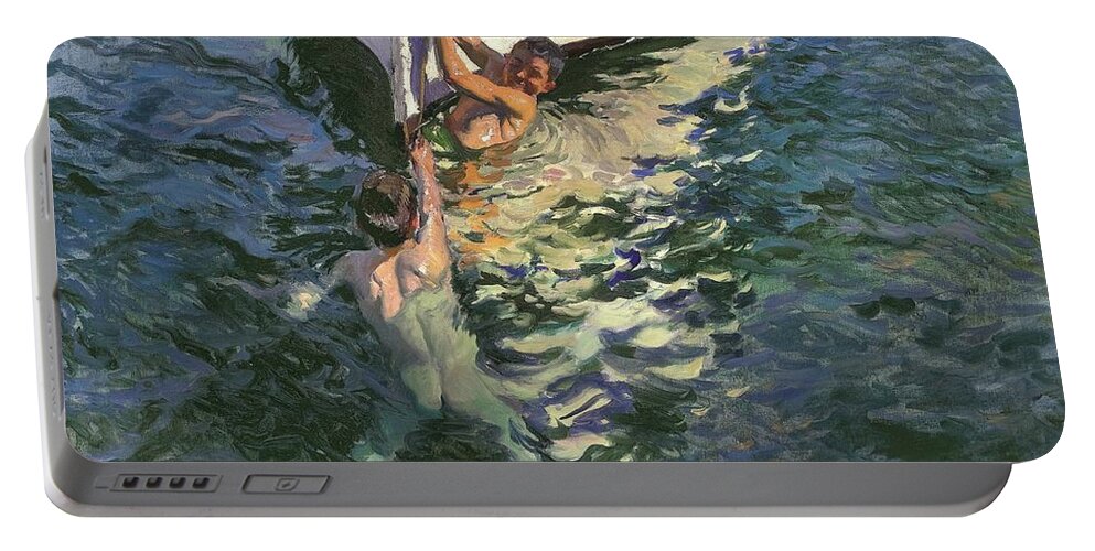 Joaquin Sorolla Portable Battery Charger featuring the painting El Bote Blanco by Joaquin Sorolla