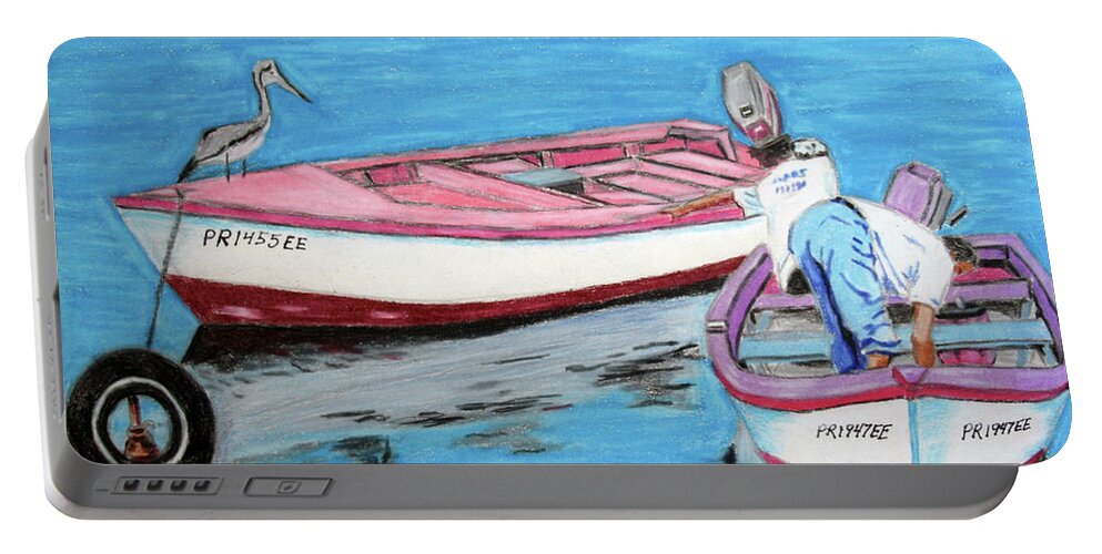 Guanica Portable Battery Charger featuring the painting El Pescador De Guanica by Luis F Rodriguez