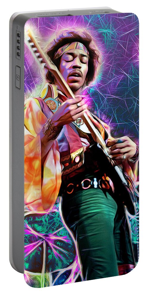 Jimi Hendrix Portable Battery Charger featuring the mixed media Electric Ladyland, Jimi Hendrix by Mal Bray